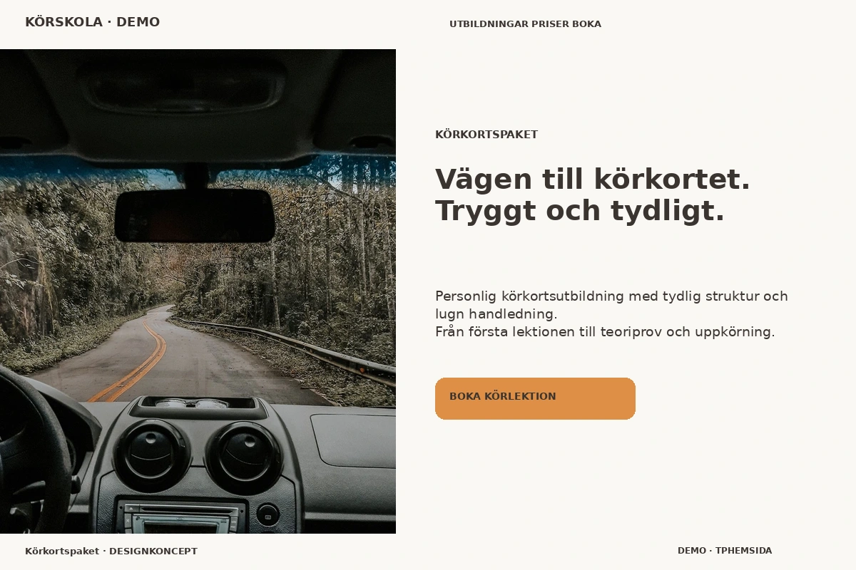Körkortspaket – designförslag för körskola