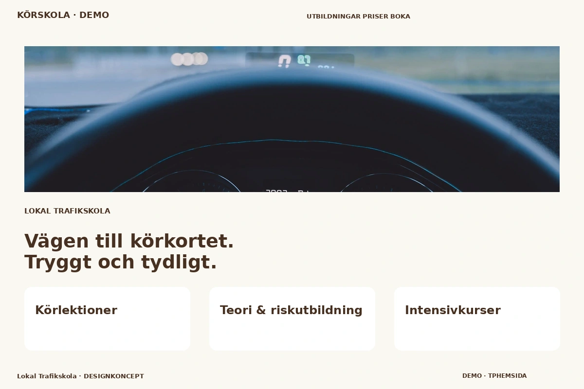 Lokal Trafikskola – relaterat designförslag för körskola