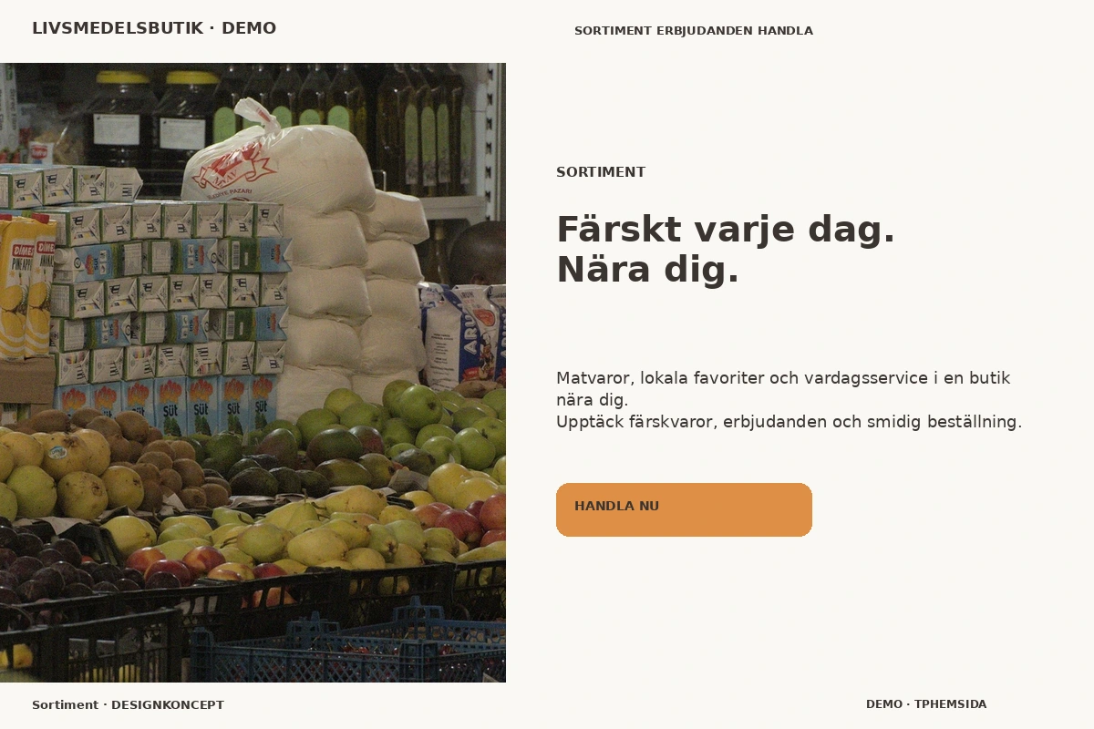 Sortiment – relaterat designförslag för livsmedelsbutik