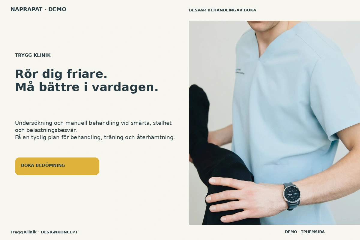 Trygg Klinik – relaterat designförslag för naprapat