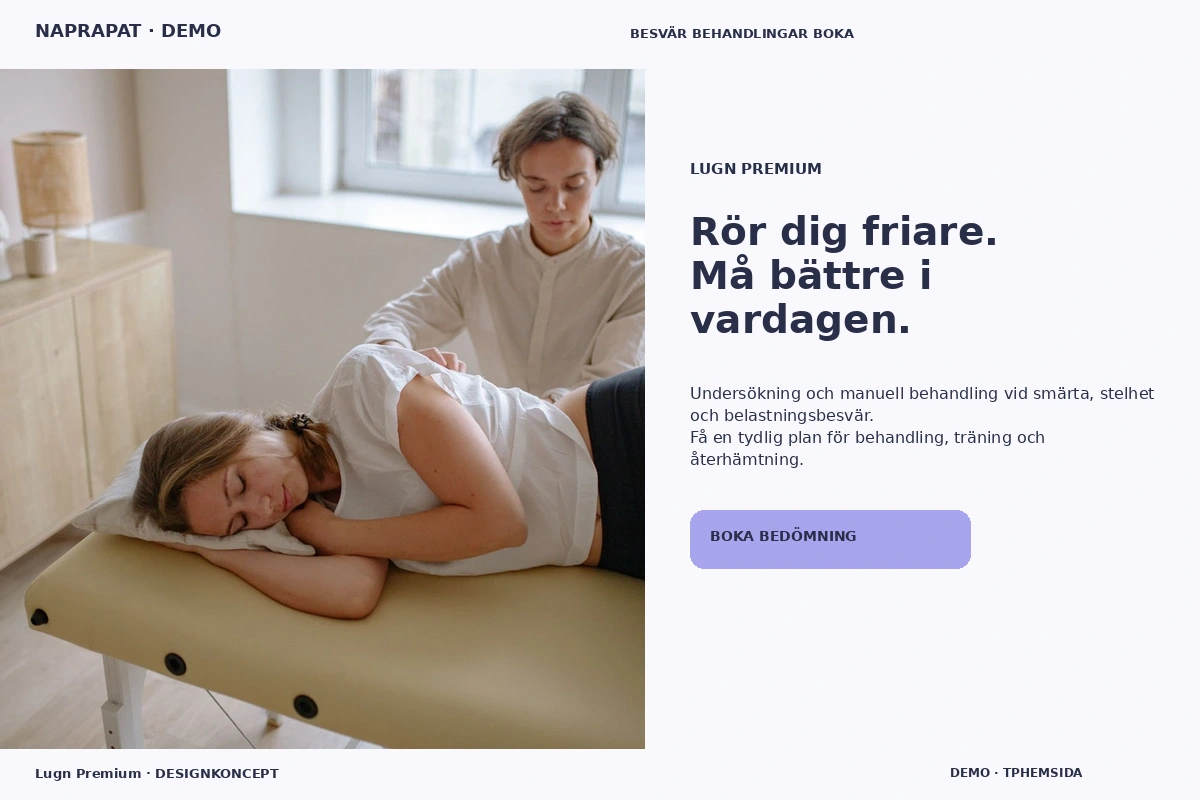Lugn Premium – relaterat designförslag för naprapat