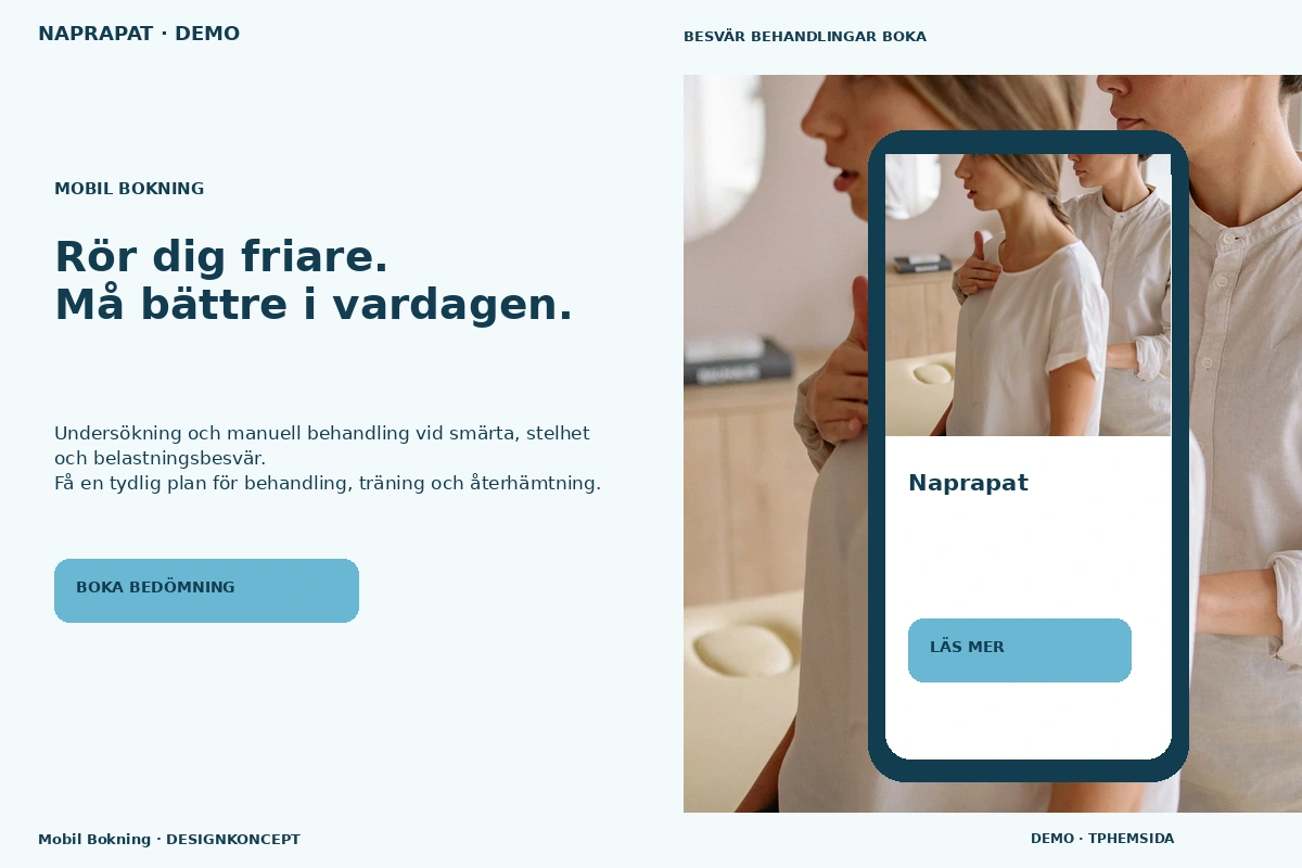 Mobil Bokning – relaterat designförslag för naprapat