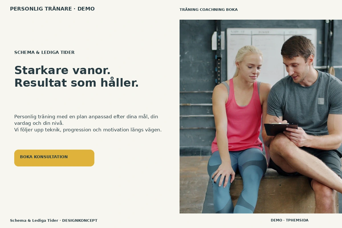 Schema & Lediga Tider – designförslag för personlig tränare