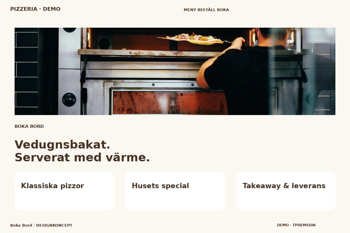 Boka Bord – relaterat designförslag för pizzeria
