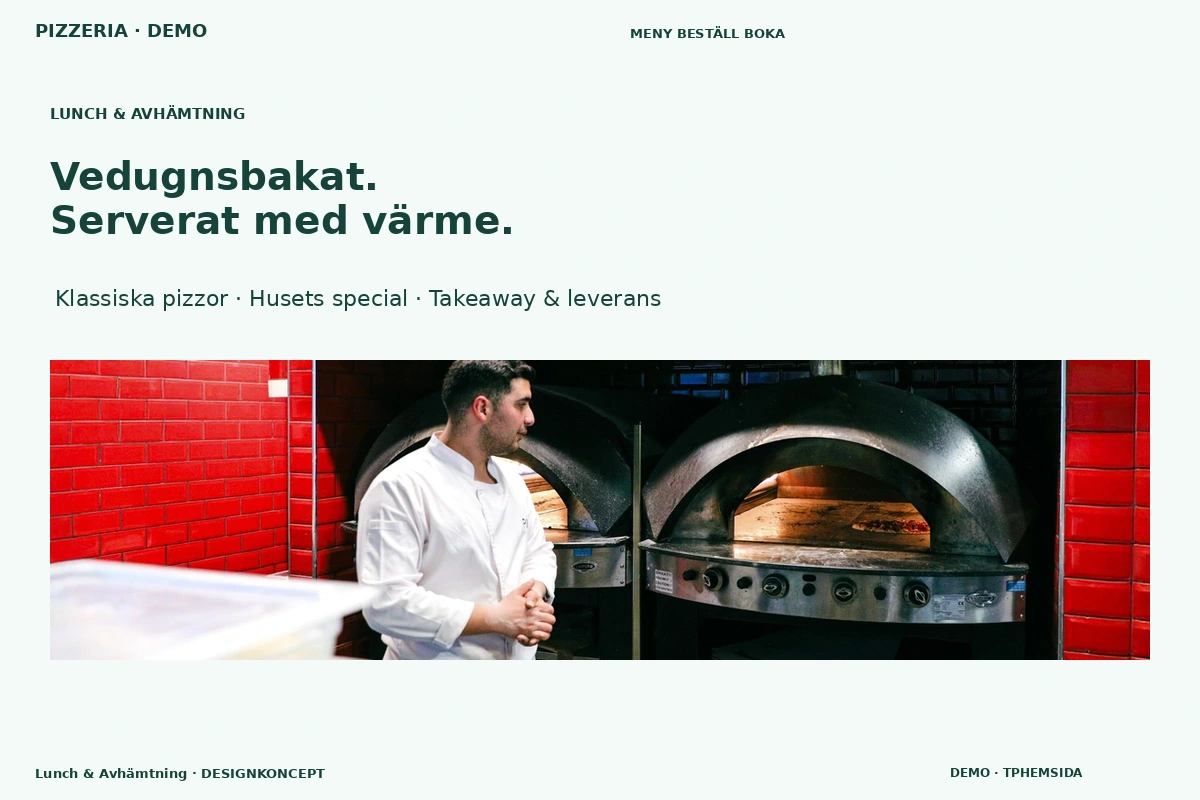 Lunch & Avhämtning – relaterat designförslag för pizzeria