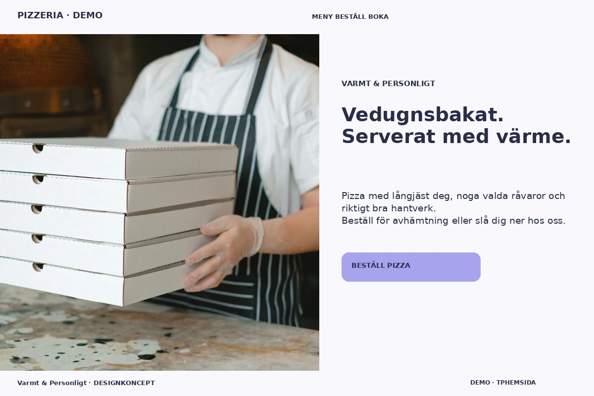Varmt & Personligt – relaterat designförslag för pizzeria