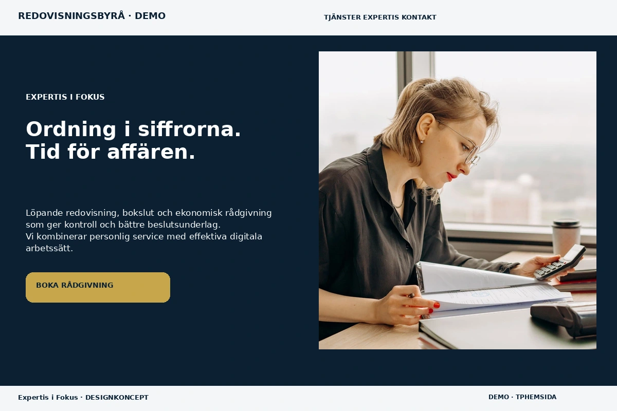 Expertis i Fokus – relaterat designförslag för redovisningsbyrå