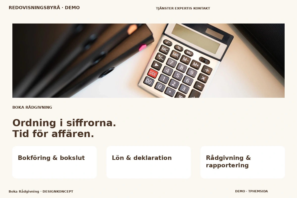 Boka Rådgivning – relaterat designförslag för redovisningsbyrå