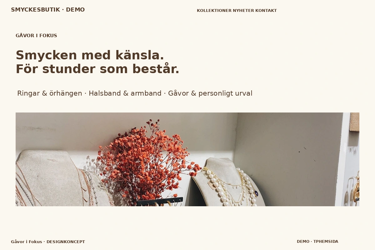 Gåvor i Fokus – relaterat designförslag för smyckesbutik