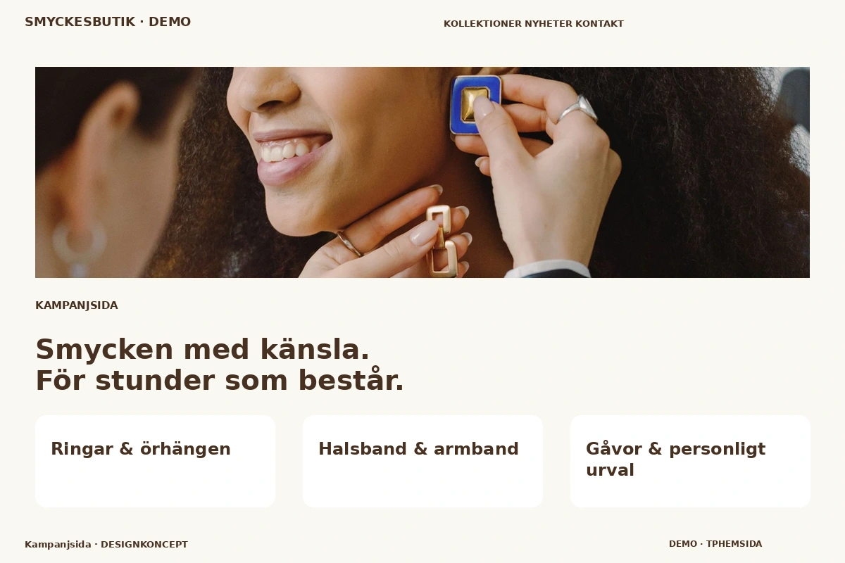 Kampanjsida – relaterat designförslag för smyckesbutik