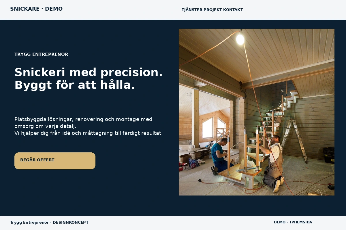 Trygg Entreprenör – relaterat designförslag för snickare