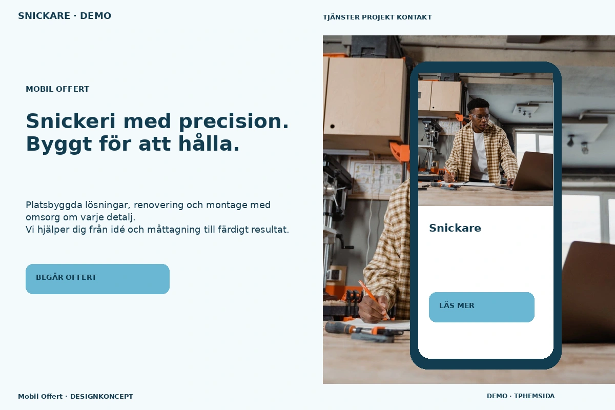 Mobil Offert – relaterat designförslag för snickare