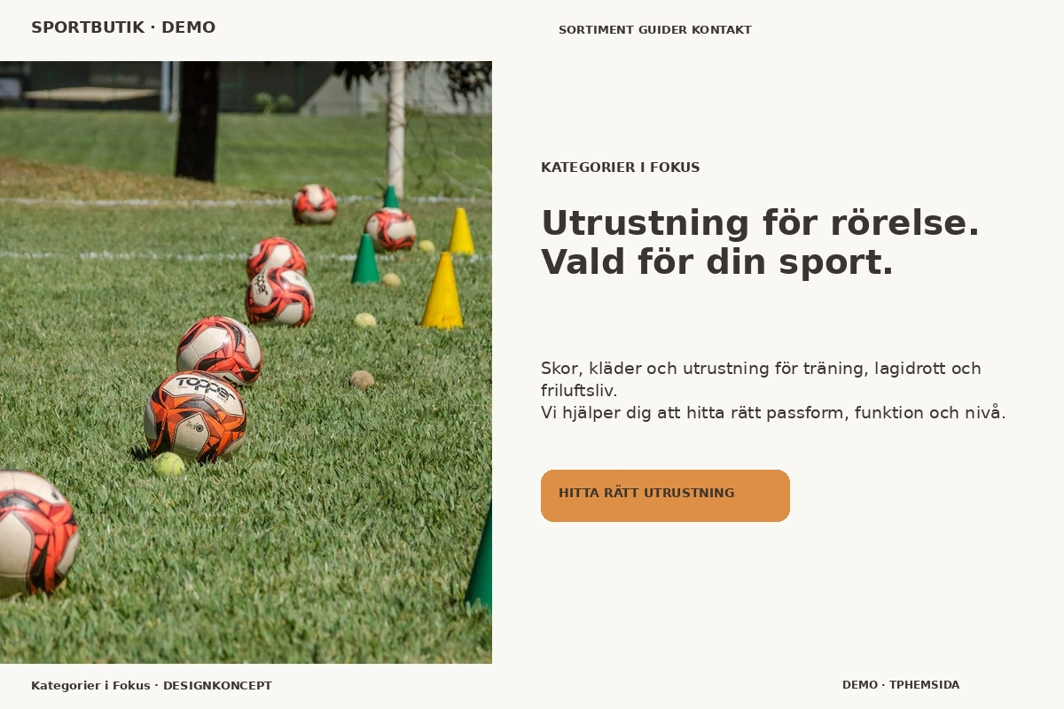 Kategorier i Fokus – relaterat designförslag för sportbutik