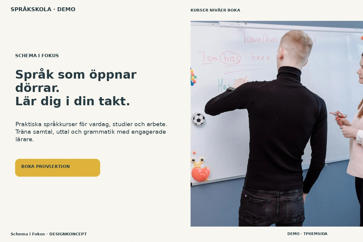 Schema i Fokus – relaterat designförslag för språkskola