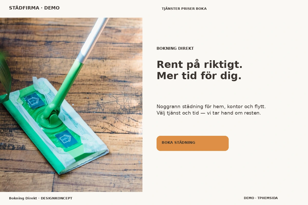 Bokning Direkt – designförslag för städfirma