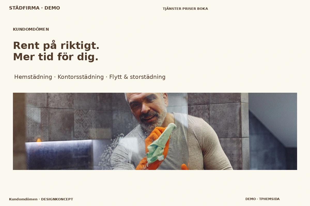 Kundomdömen – relaterat designförslag för städfirma