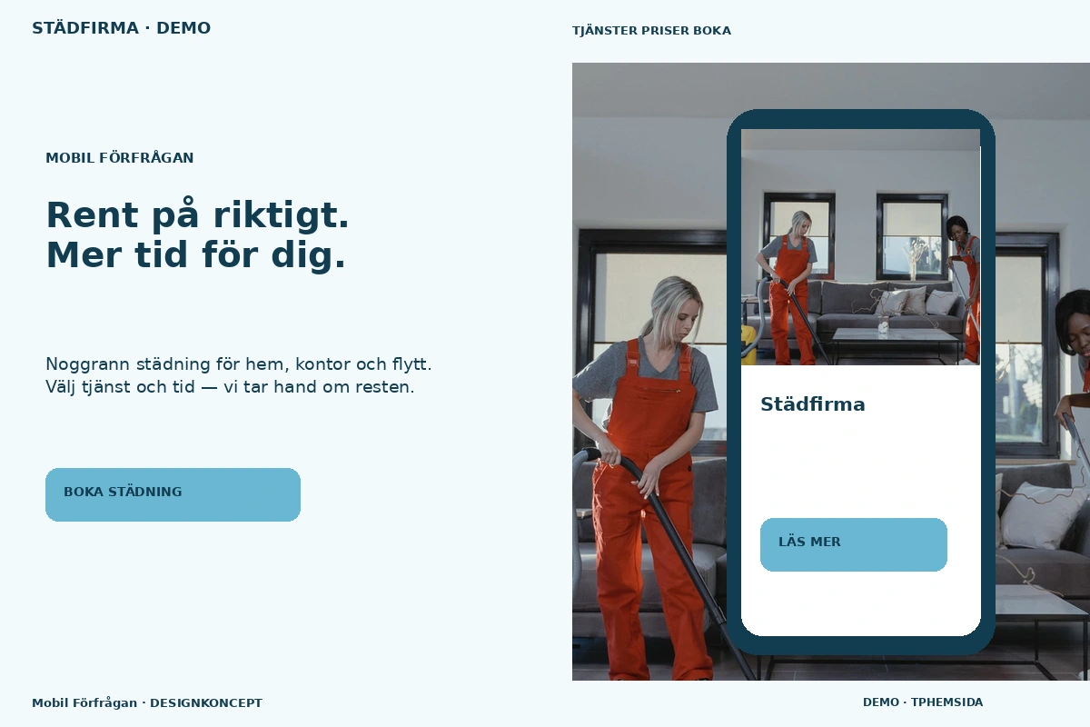 Mobil Förfrågan – relaterat designförslag för städfirma