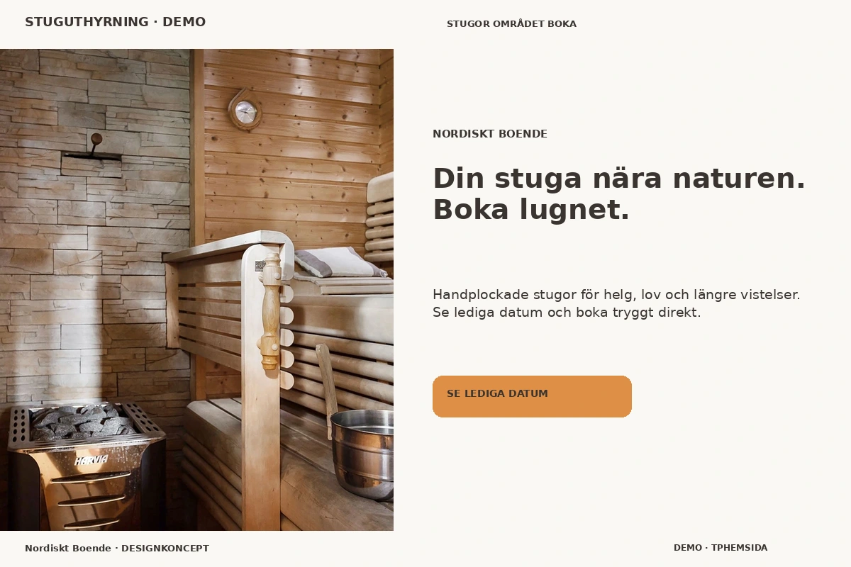 Nordiskt Boende – relaterat designförslag för stuguthyrning