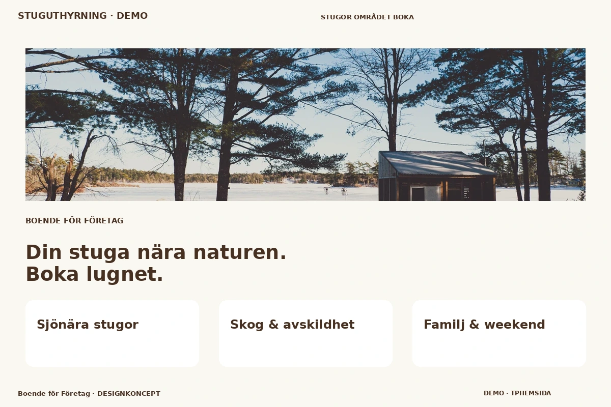 Boende för Företag – relaterat designförslag för stuguthyrning