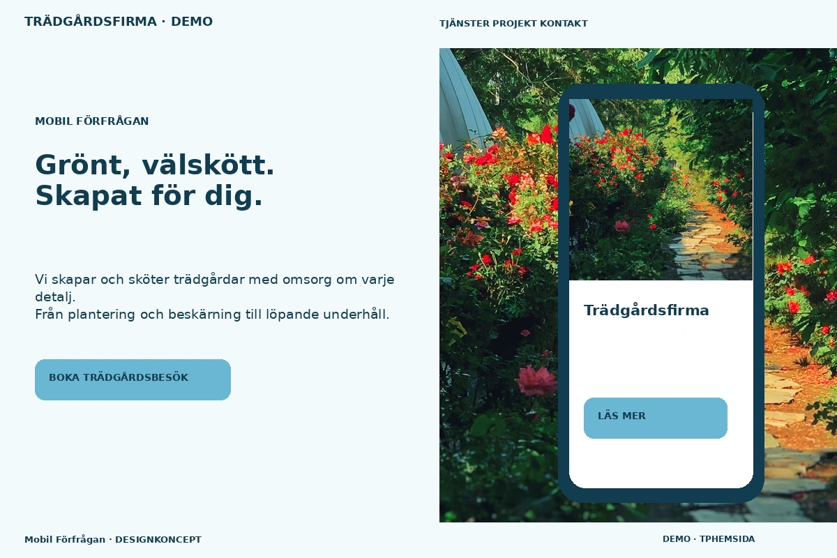 Mobil Förfrågan – designförslag för trädgårdsfirma