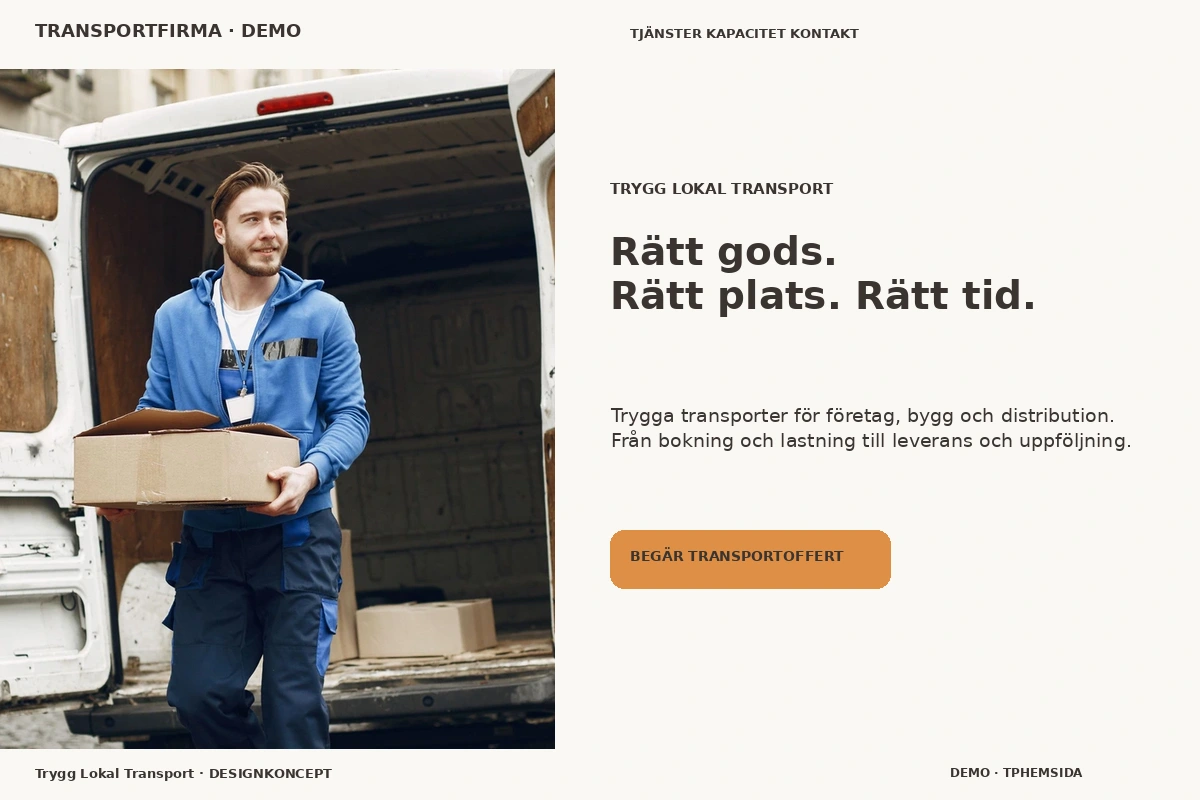 Trygg Lokal Transport – relaterat designförslag för transportfirma