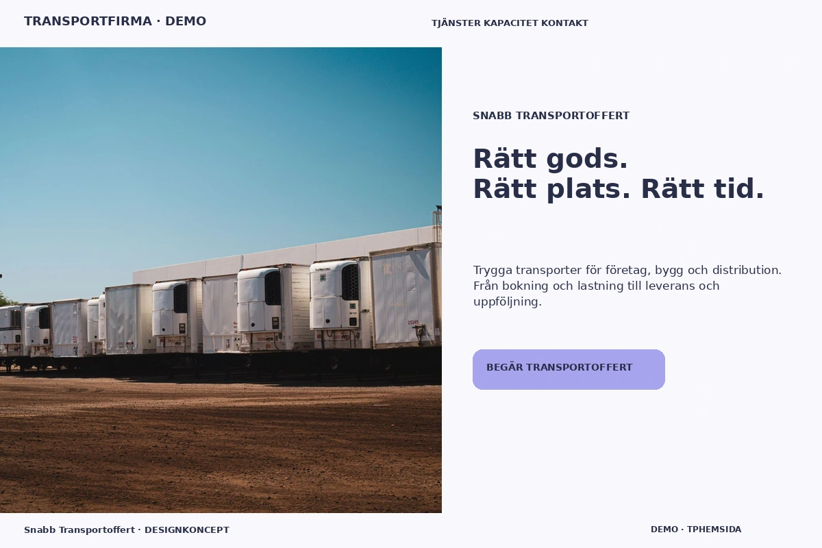 Snabb Transportoffert – relaterat designförslag för transportfirma