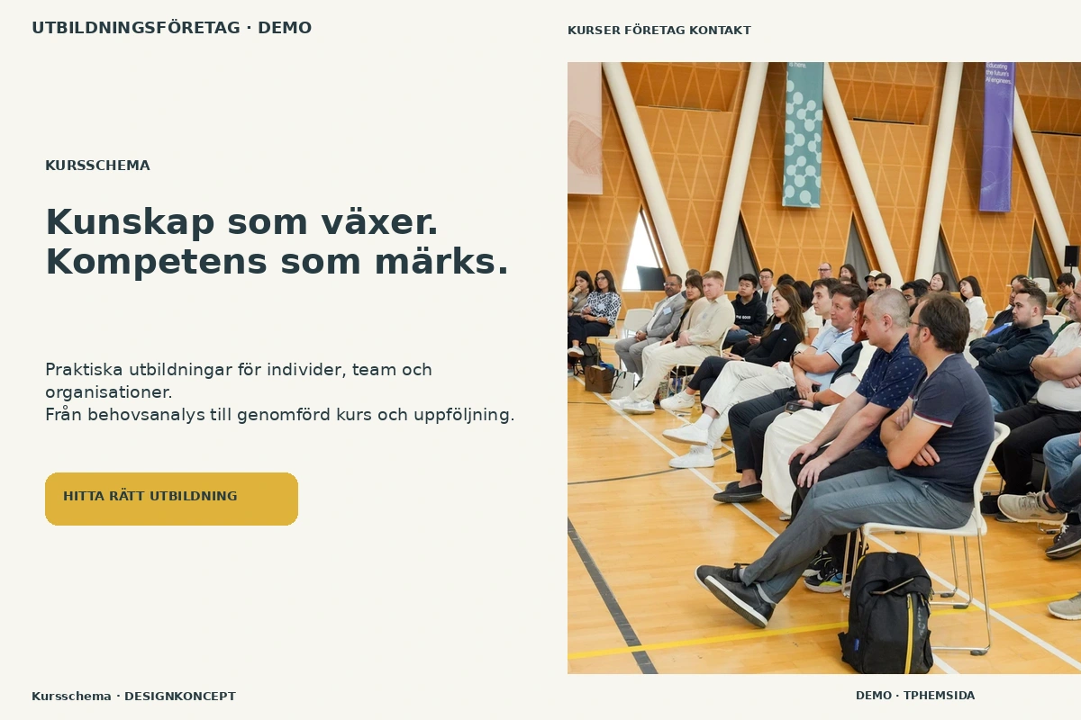 Kursschema – relaterat designförslag för utbildningsföretag