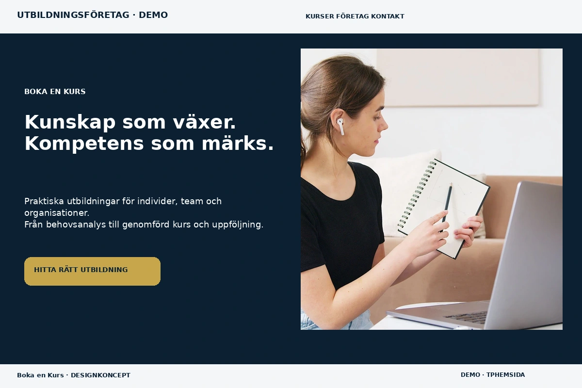 Boka en Kurs – relaterat designförslag för utbildningsföretag