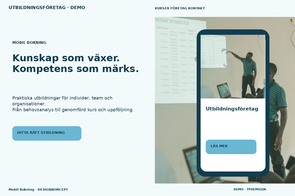 Mobil Bokning – relaterat designförslag för utbildningsföretag
