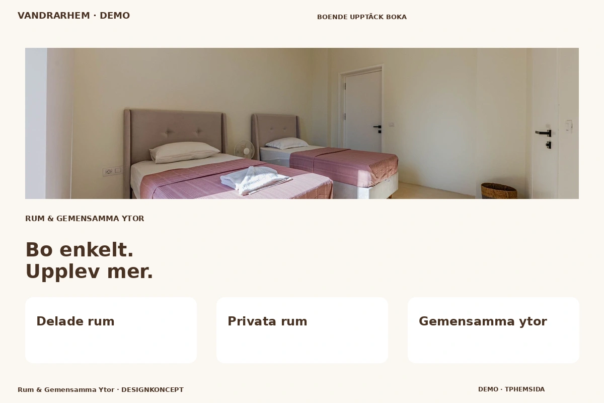 Rum & Gemensamma Ytor – relaterat designförslag för vandrarhem