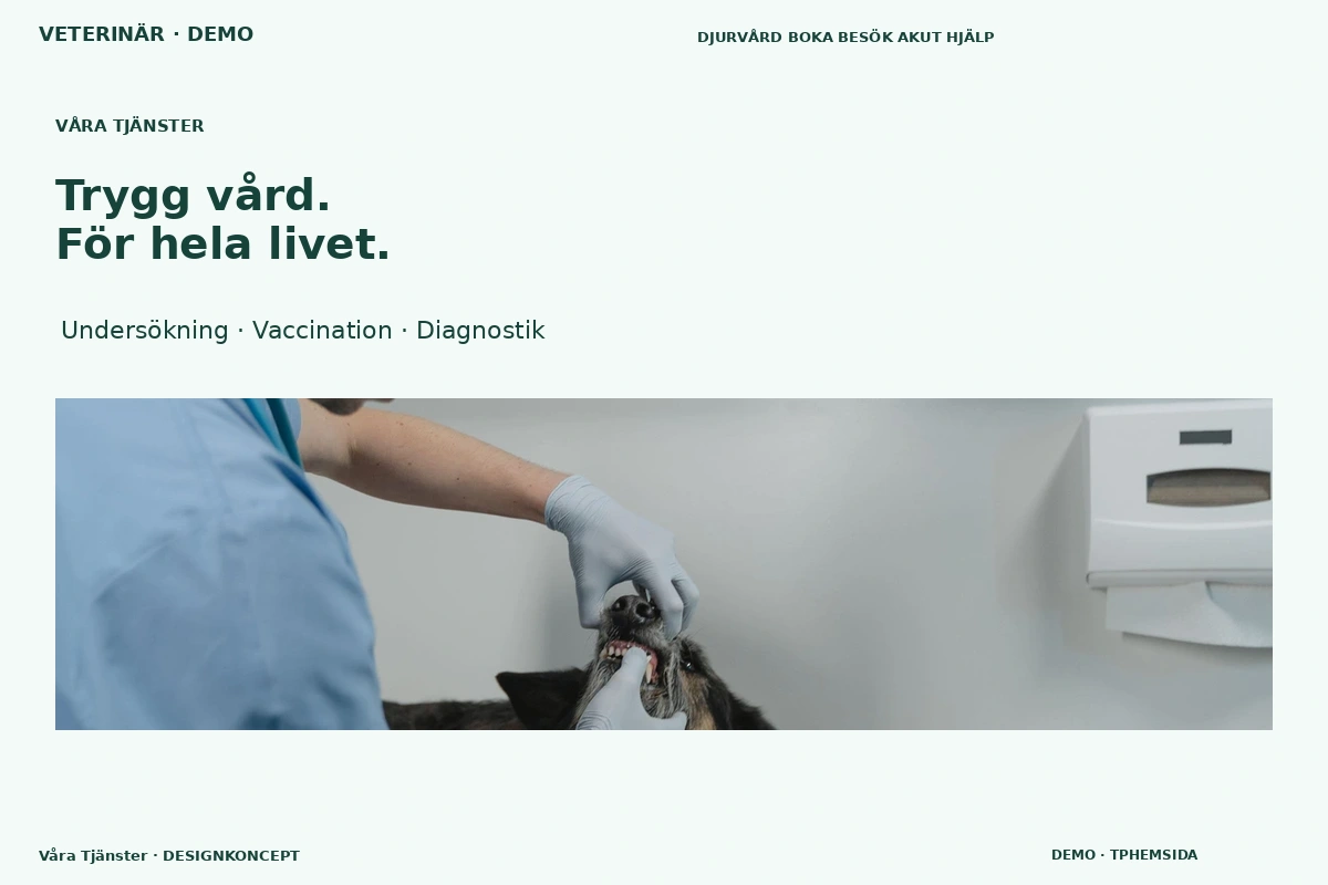 Våra Tjänster – relaterat designförslag för veterinär