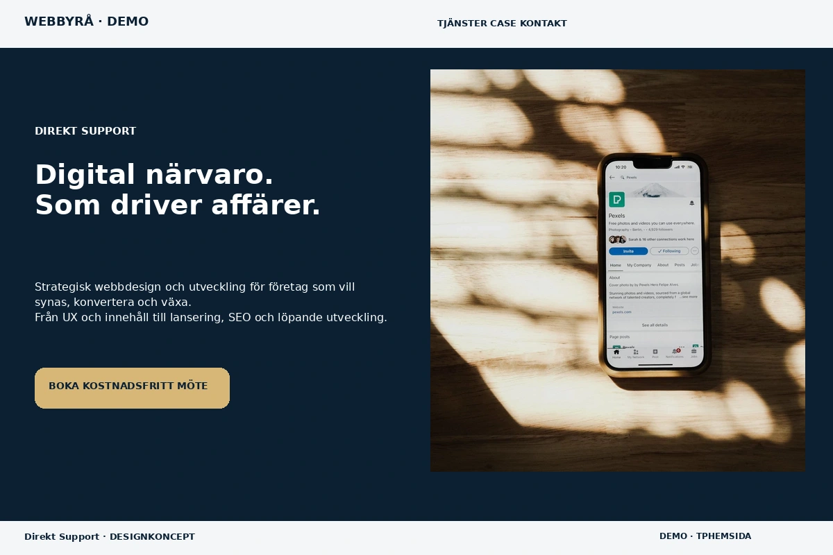 Direkt Support – relaterat designförslag för webbyrå