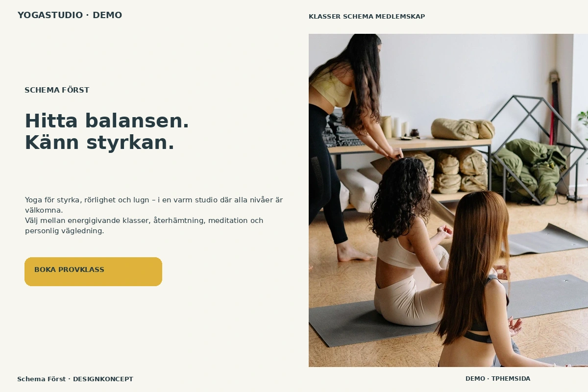 Schema Först – relaterat designförslag för yogastudio
