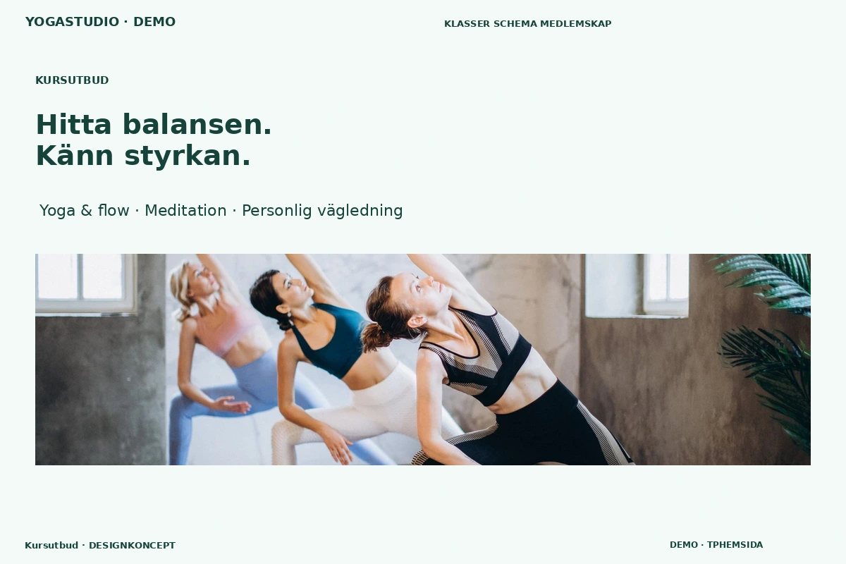 Kursutbud – designförslag för yogastudio