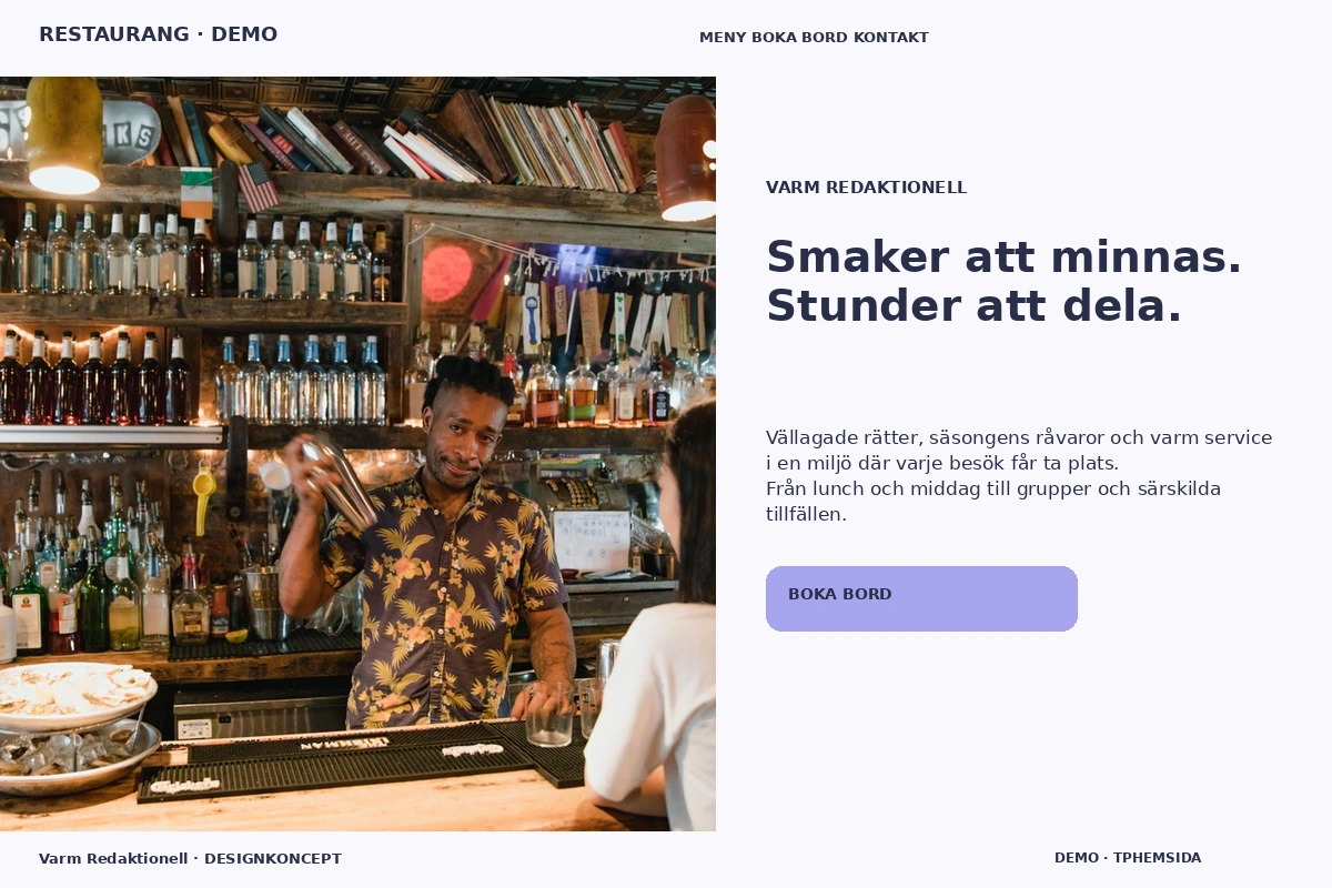 Varm Redaktionell – designförslag för restaurang