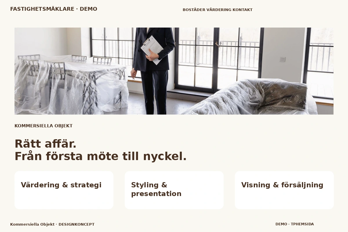 Kommersiella Objekt – relaterat designförslag för fastighetsmäklare