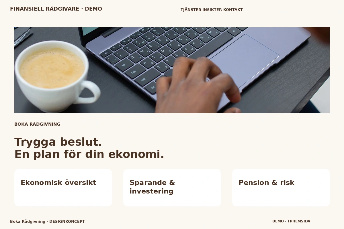 Boka Rådgivning – relaterat designförslag för finansiell rådgivare
