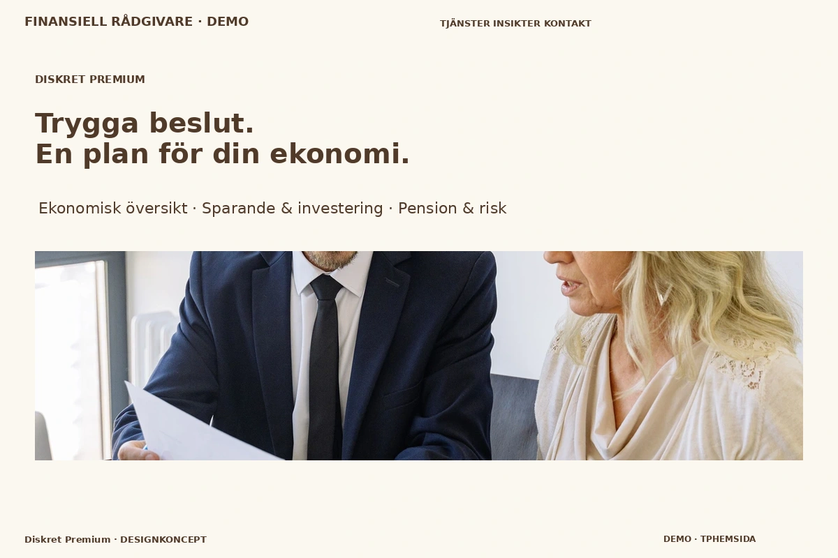 Diskret Premium – designförslag för finansiell rådgivare