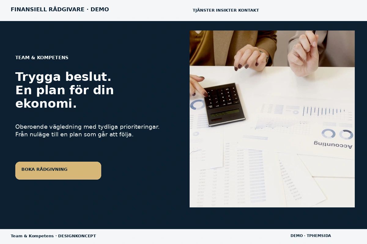 Team & Kompetens – relaterat designförslag för finansiell rådgivare