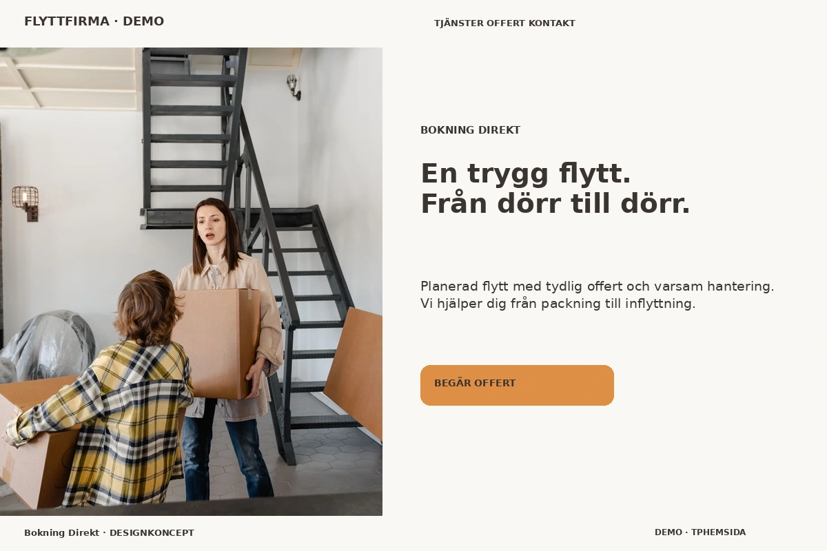 Bokning Direkt – designförslag för flyttfirma
