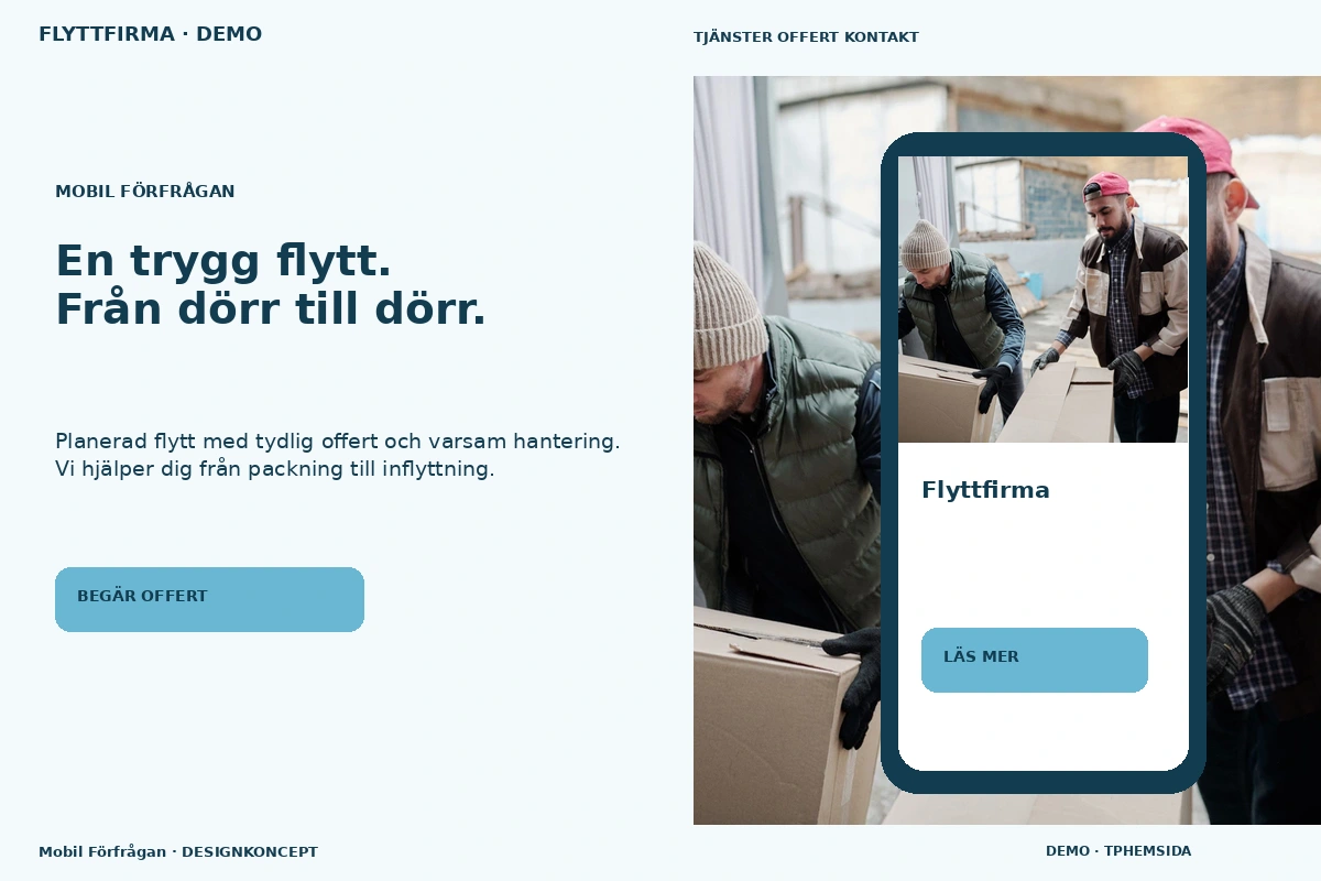 Mobil Förfrågan – relaterat designförslag för flyttfirma