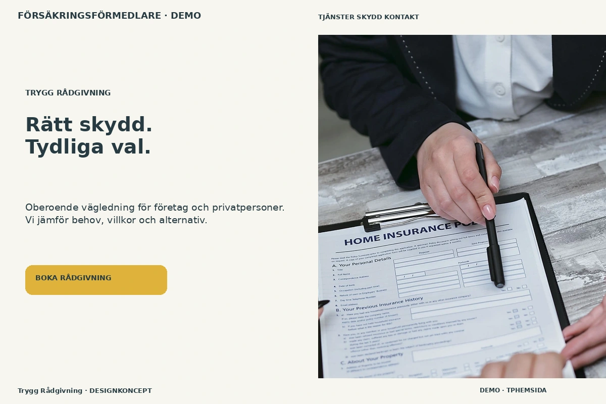 Trygg Rådgivning – relaterat designförslag för försäkringsförmedlare