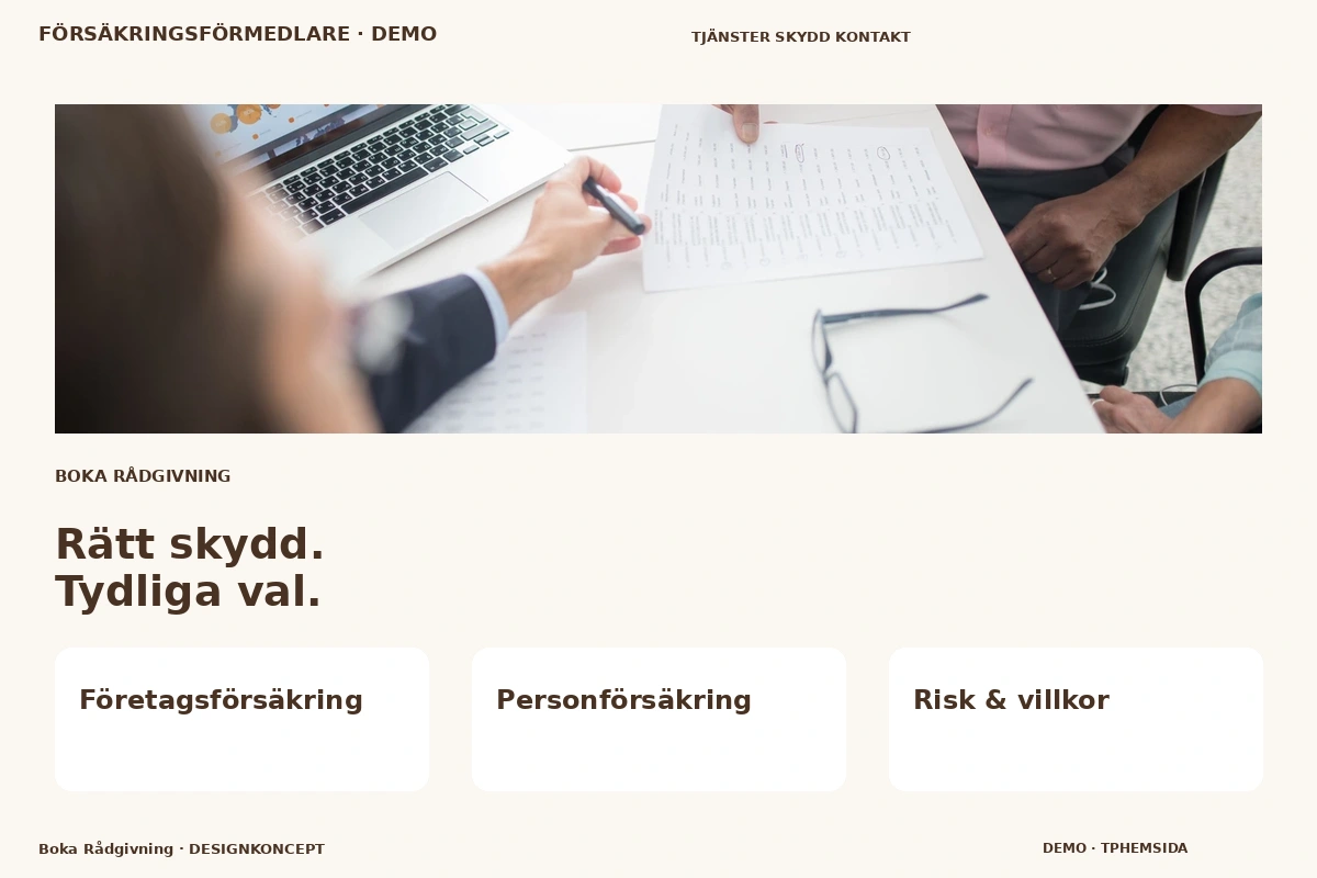 Boka Rådgivning – relaterat designförslag för försäkringsförmedlare