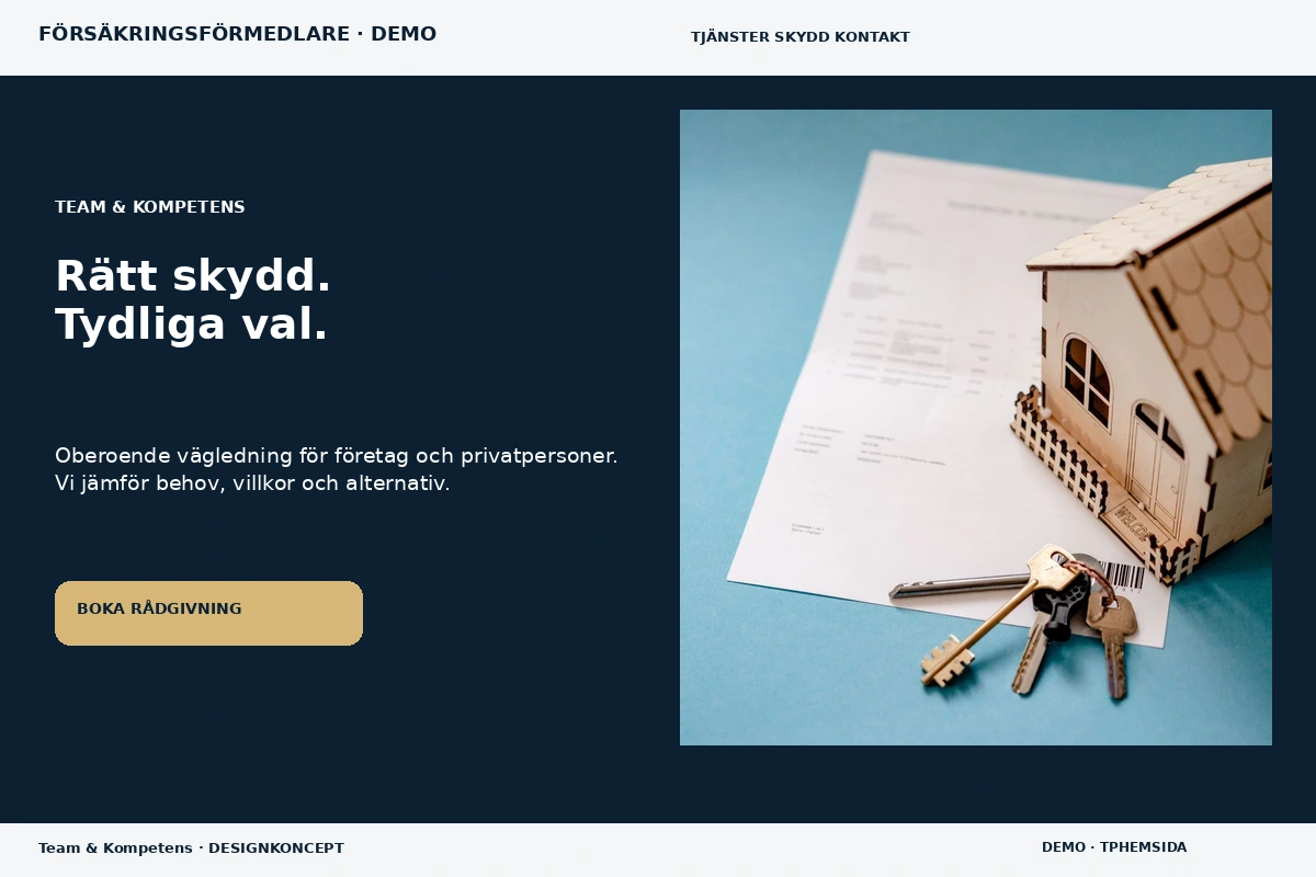Team & Kompetens – relaterat designförslag för försäkringsförmedlare