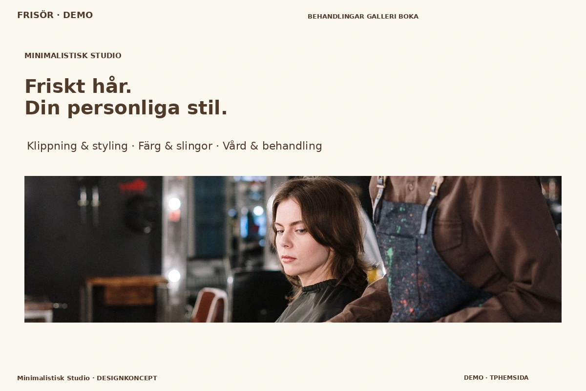 Minimalistisk Studio – relaterat designförslag för frisör