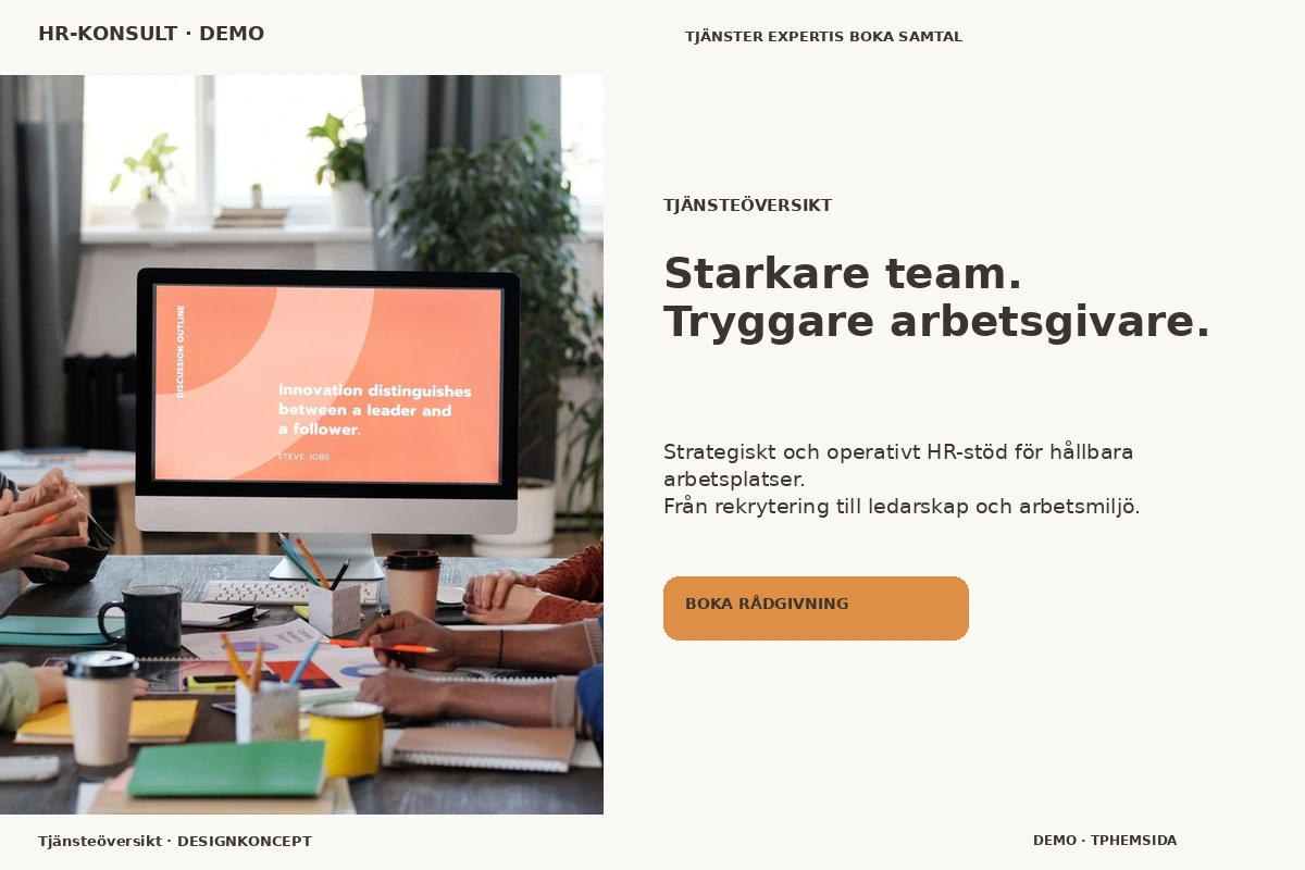 Tjänsteöversikt – relaterat designförslag för hr-konsult