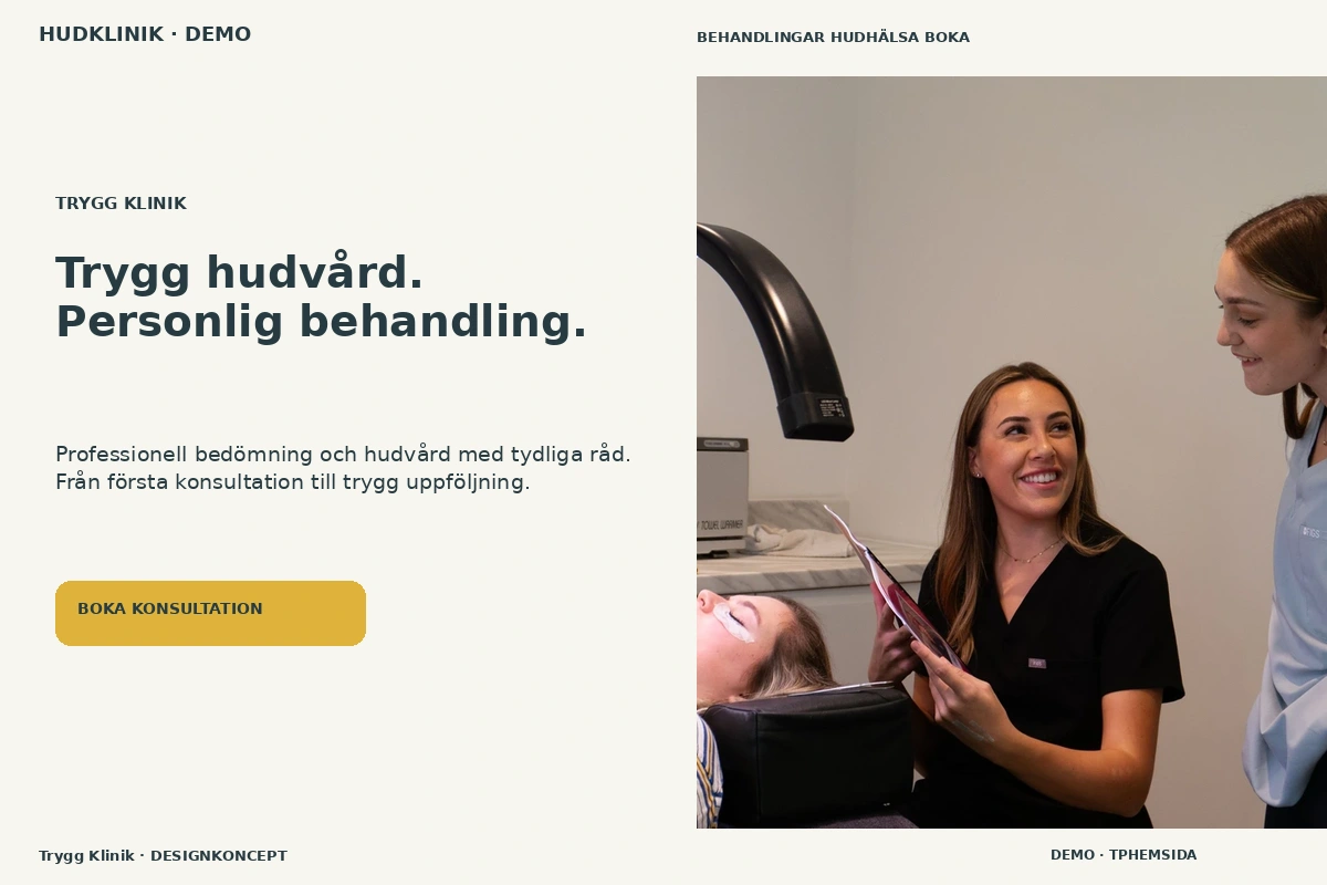 Trygg Klinik – relaterat designförslag för hudklinik