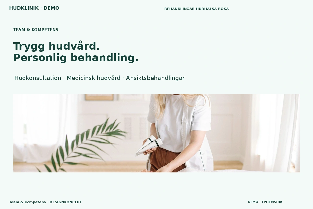 Team & Kompetens – relaterat designförslag för hudklinik