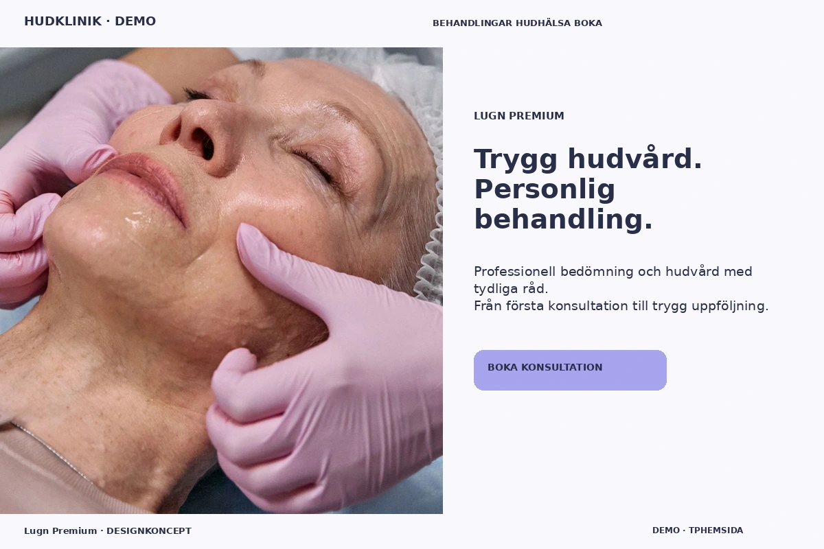 Lugn Premium – relaterat designförslag för hudklinik