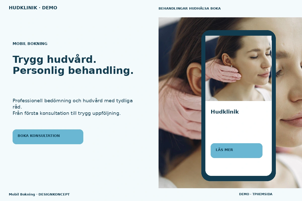 Mobil Bokning – relaterat designförslag för hudklinik